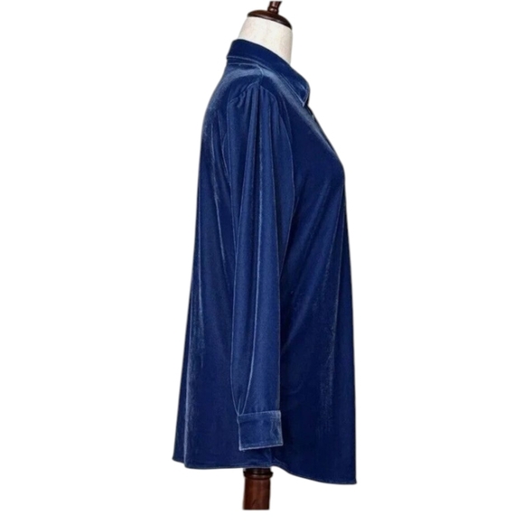 Soft Surroundings Royal Blue Velvet Button Down  Long Tunic Cozy Shirt Sz L - Picture 2 of 7